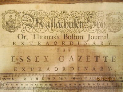 Overlaid Mastheads of the Massachusetts Spy and Essex Gazette