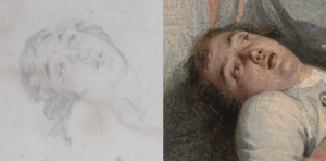 Sketch and Final Painted versions of the dying Joseph Warren