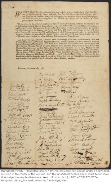 Joseph Warren's name appears with dozens of women and hundreds of Bostonians on a newly found 1767 boycott document