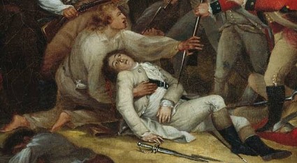 Vignette of the dying Joseph Warren in Trumbull's iconic Battle of Bunker Hill