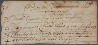 Page from Dr. Joseph Warren's missing account book